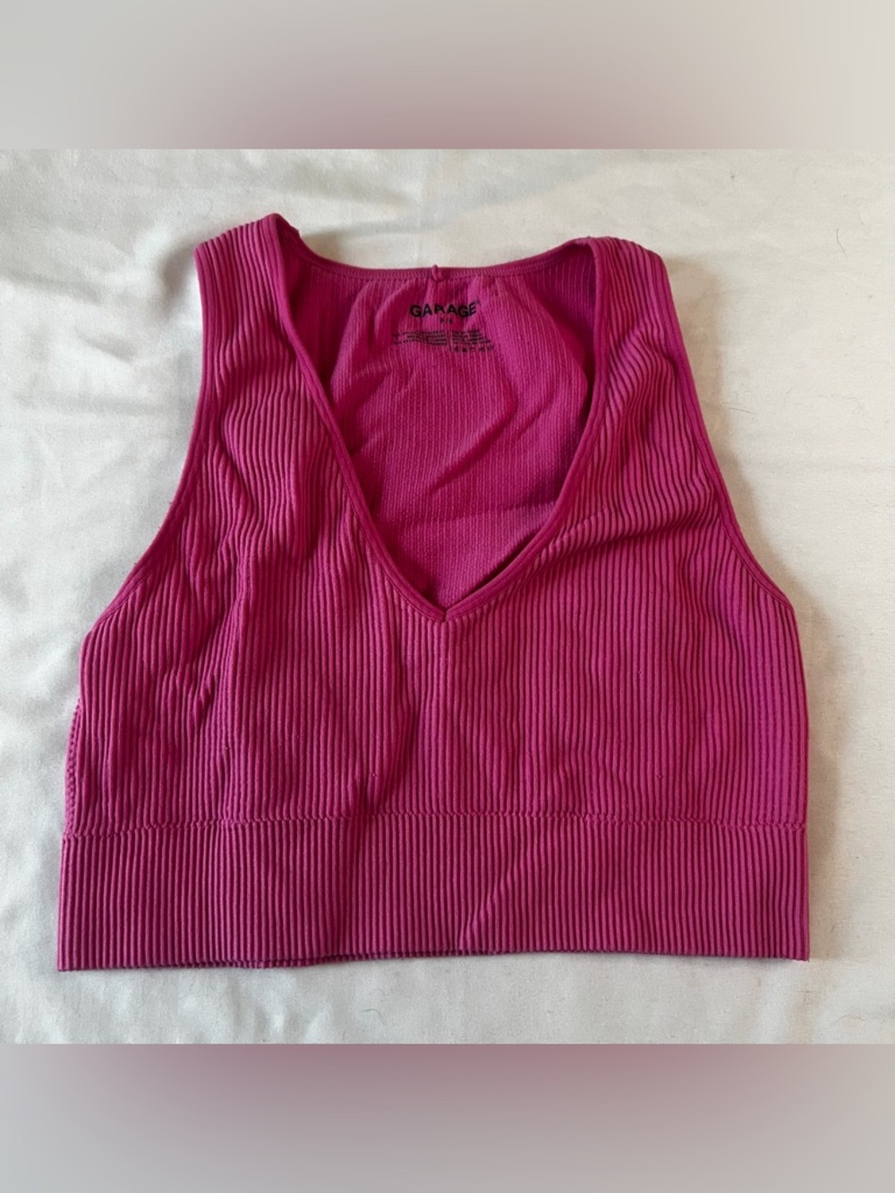Garage Ribbed Cropped Tank Top Pink Seamless V-Neck Women’s S